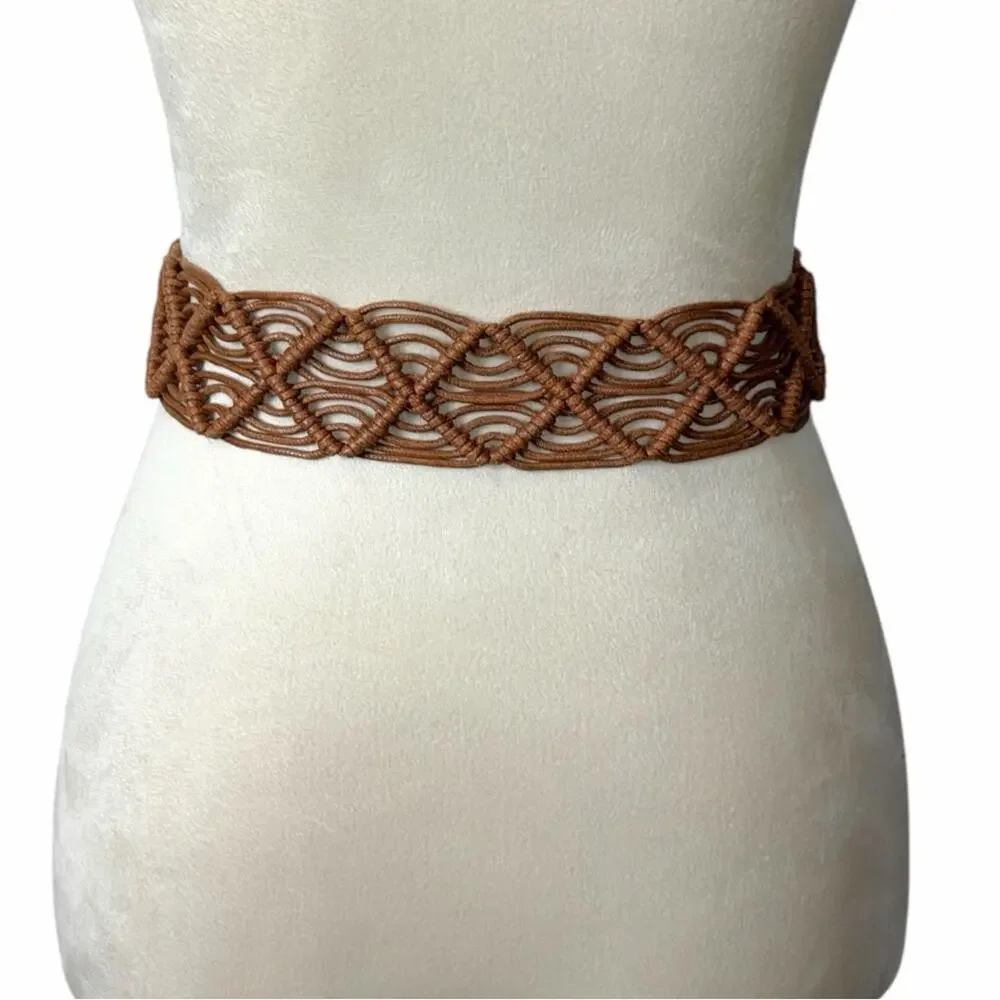 Boho Western Brown Cognac Braided Macramé Fringe Belt Women’s Size Small Medium - Picture 3 of 8